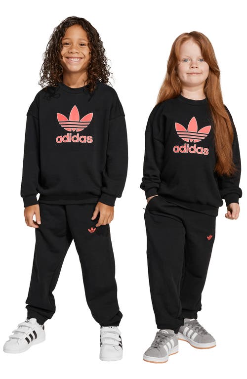 Adidas Originals Adidas Kids' Trefoil Crewneck Sweatshirt & Joggers Set In Black