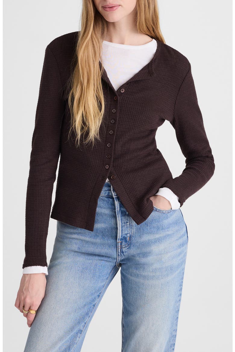 Waffle Knit Cutaway Crewneck Cardigan, Main, color, MOLASSES