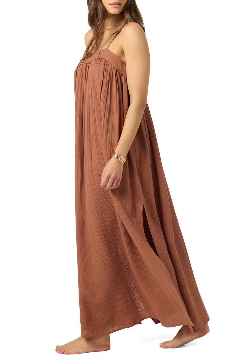 O'Neill Sai Saltwater Solids Cover-Up Cotton Maxi Dress, Alternate, color, Carob Brown
