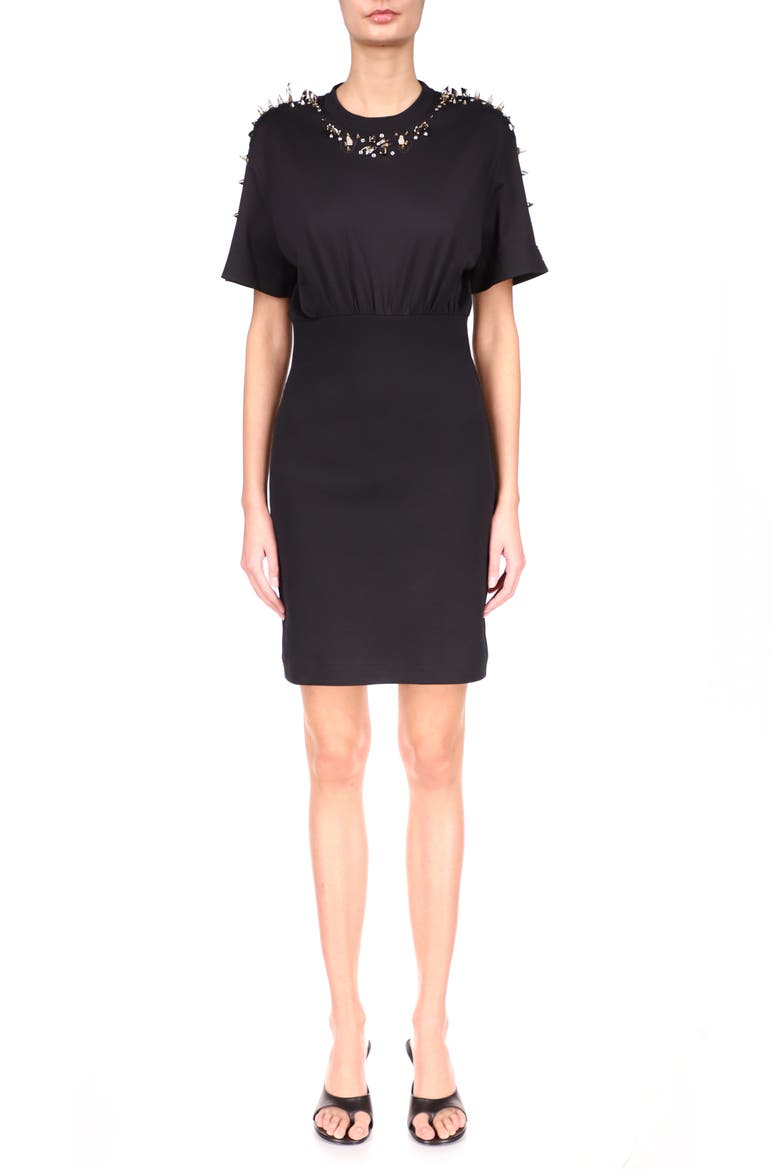 Spike Embellished T-Shirt Dress, Main, color, BLACK