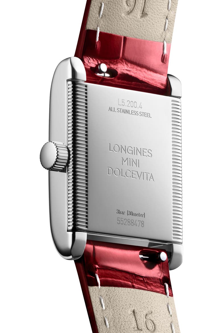 Mini DolceVita Automatic Leather Strap Watch, 29mm x 21.5mm, Alternate, color, SILVER