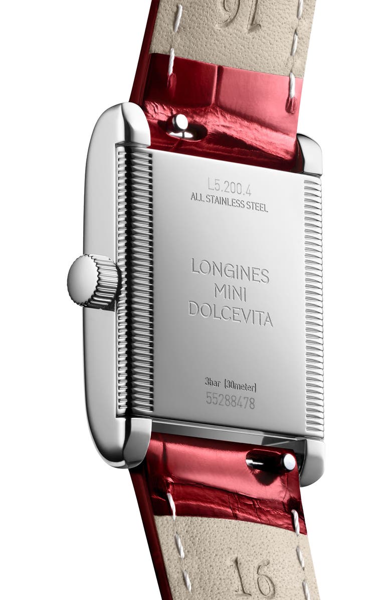 Longines Mini DolceVita Automatic Leather Strap Watch, 29mm x 21.5mm, Alternate, color, Red