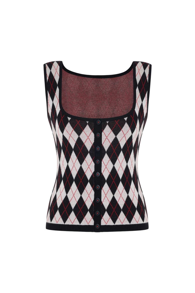 Daydreamers Argyle Sleeveless Knit Top, Main, color, BLACK