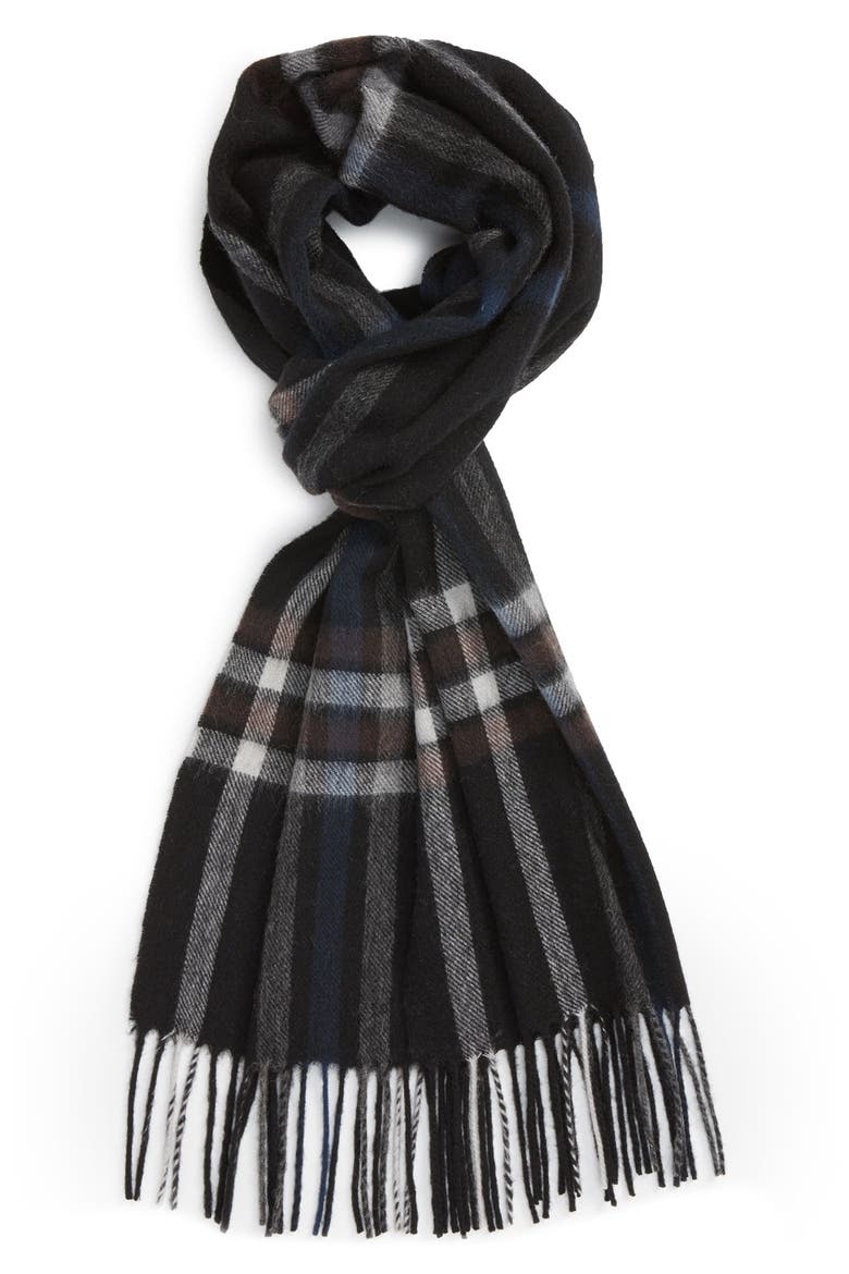 Clean Plaid Wool Scarf, Main, color, BLACK/ NAVY