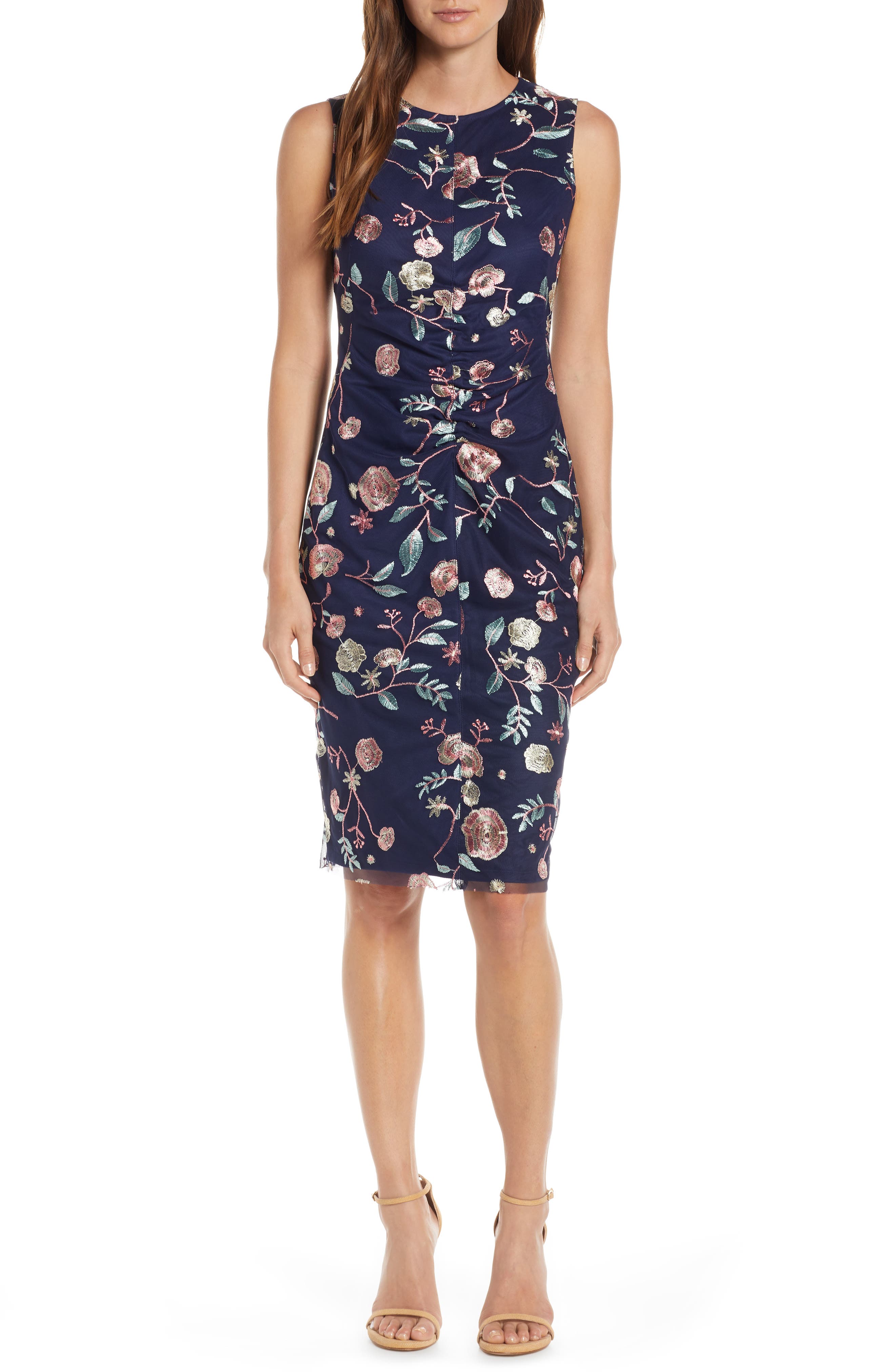 Vince Camuto Embroidered Mesh Sheath Dress (Women) | Nordstromrack