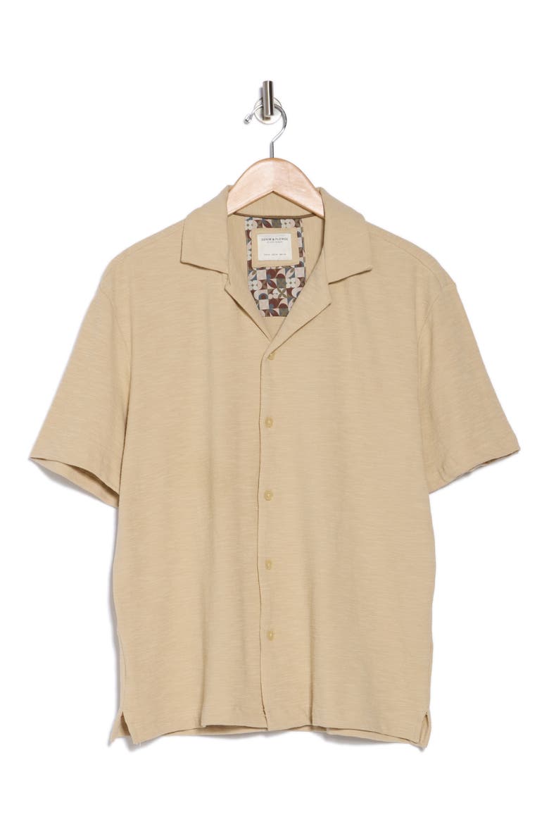 Textured Short Sleeve Camp Shirt, Main, color, SAND