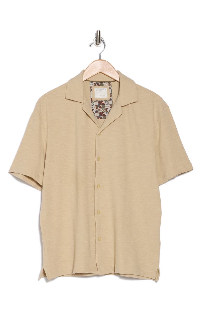 DENIM AND FLOWER Textured Short Sleeve Camp Shirt, Main, color, Sand