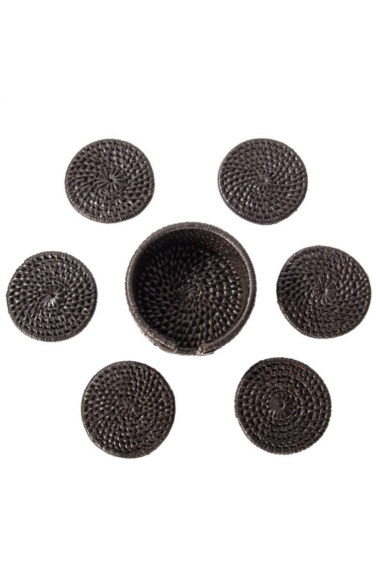 Artifacts Trading Company<sup>™</sup> Artifacts Rattan Round Coasters with Box - 7 Piece Set, Alternate, color, Tudor Black