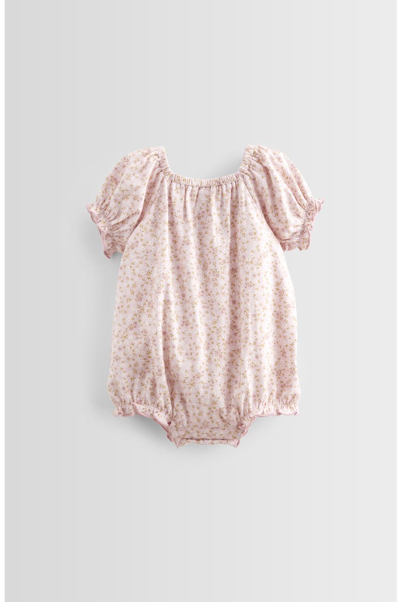 Print Smocked Bubble Romper, Alternate, color, PURPLE LIGHT WINDSWEPT FLORAL