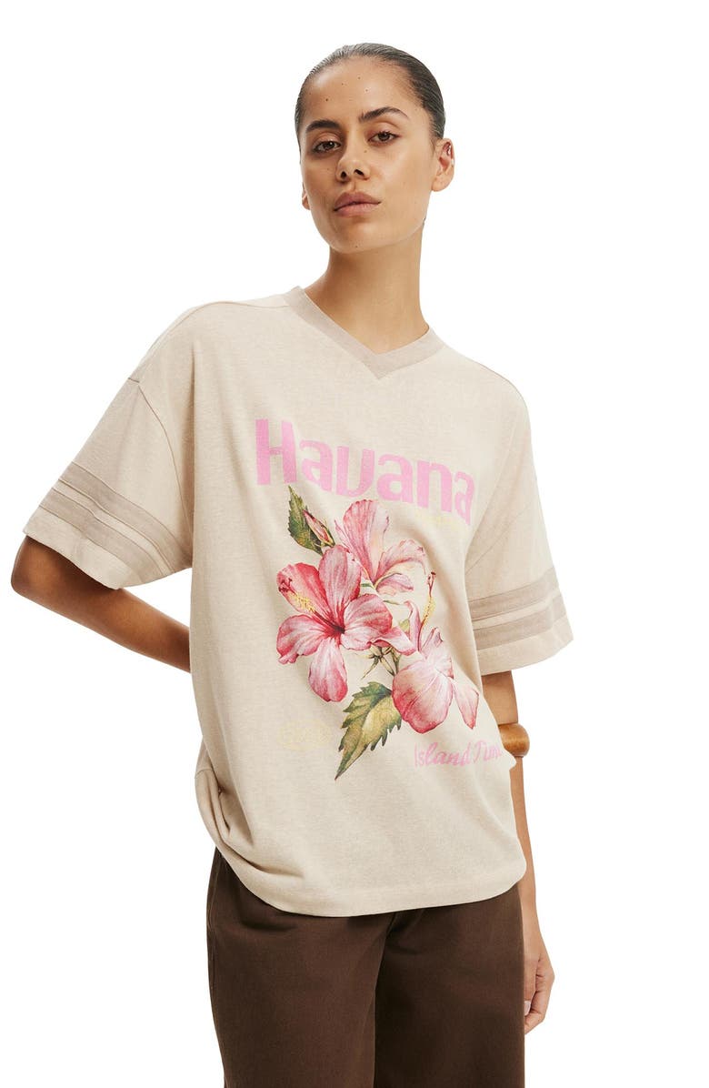 Cotton On Women's V Neck Vacay Graphic Tee, Main, color, Havana Almond Cream