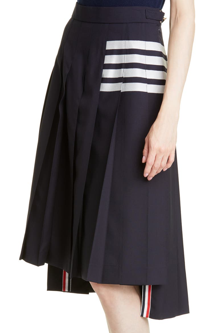 Drop Back Pleated Wool Skirt, Alternate, color, NAVY