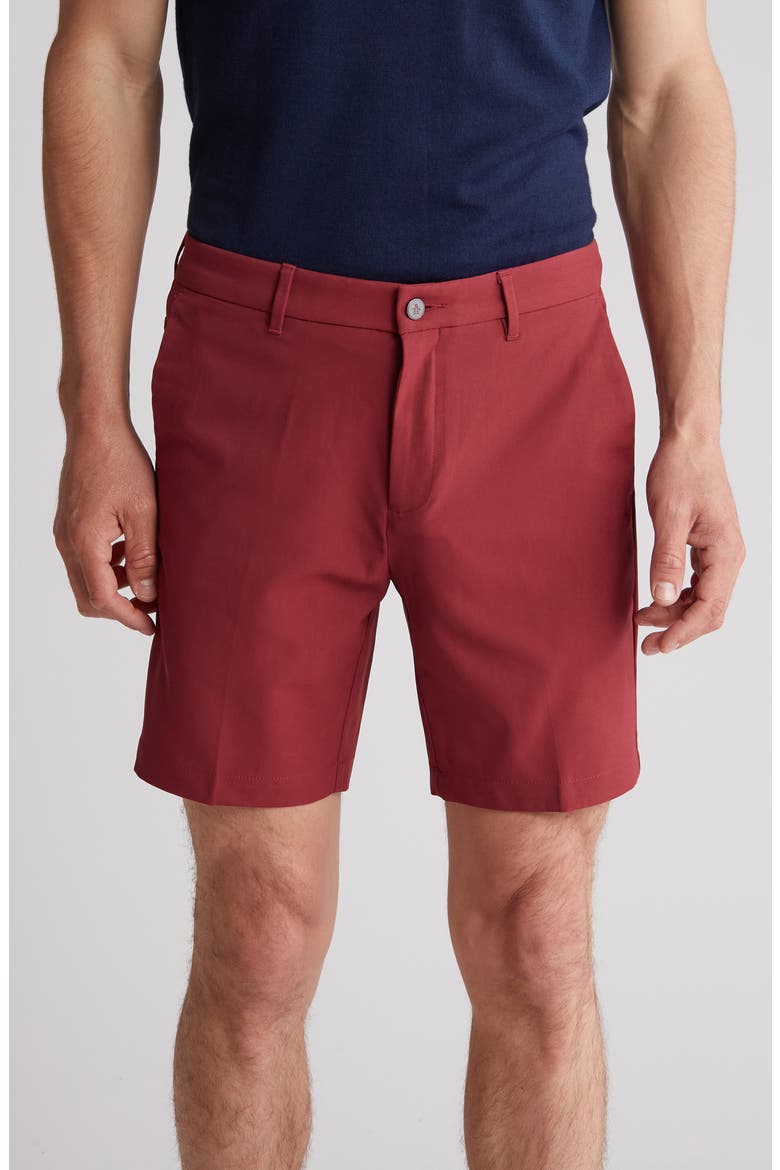 9-Inch Solid Flat Front Golf Shorts, Main, color, CORDOVAN