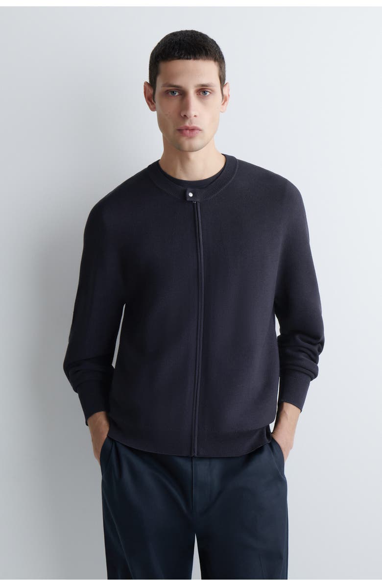 COS Racer-Neck Knitted Jacket, Alternate, color, Navy