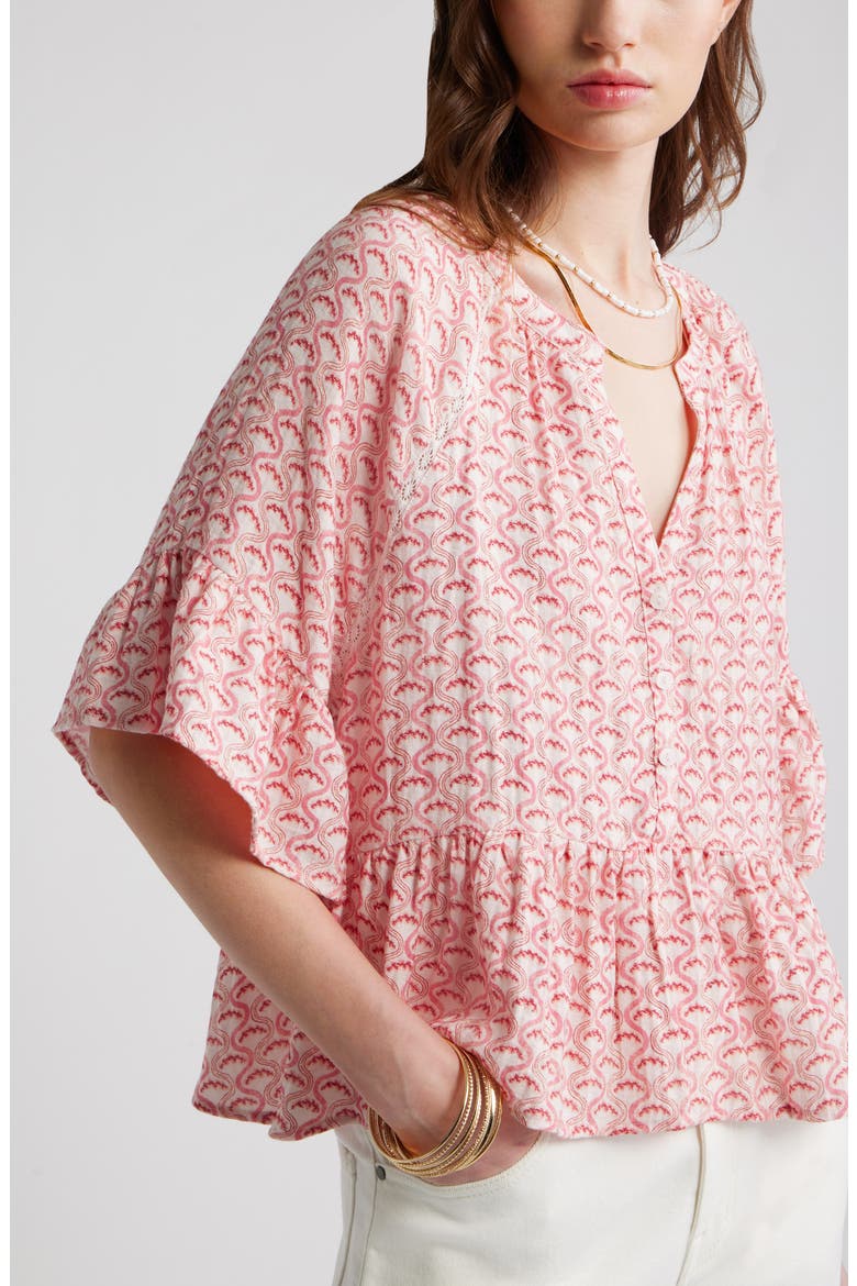 Ruffle Peplum Top, Alternate, color, PINK- PINK DAISY CHAIN