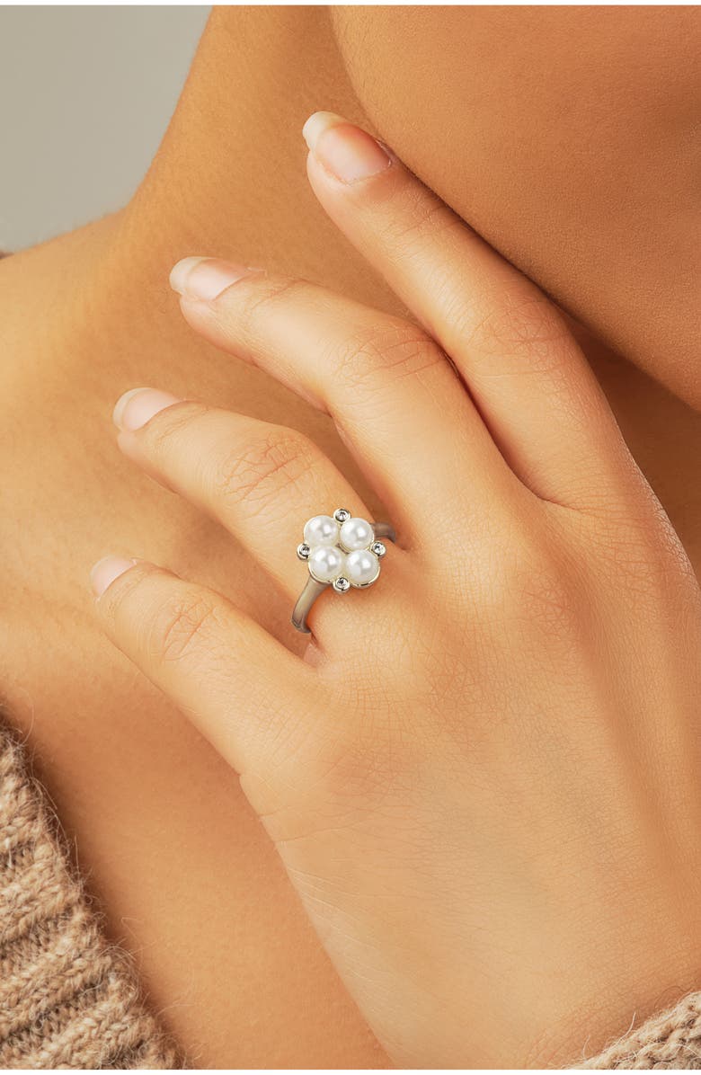 Sterling Forever Cosetta Imitation Pearl & CZ Ring, Alternate, color, Silver