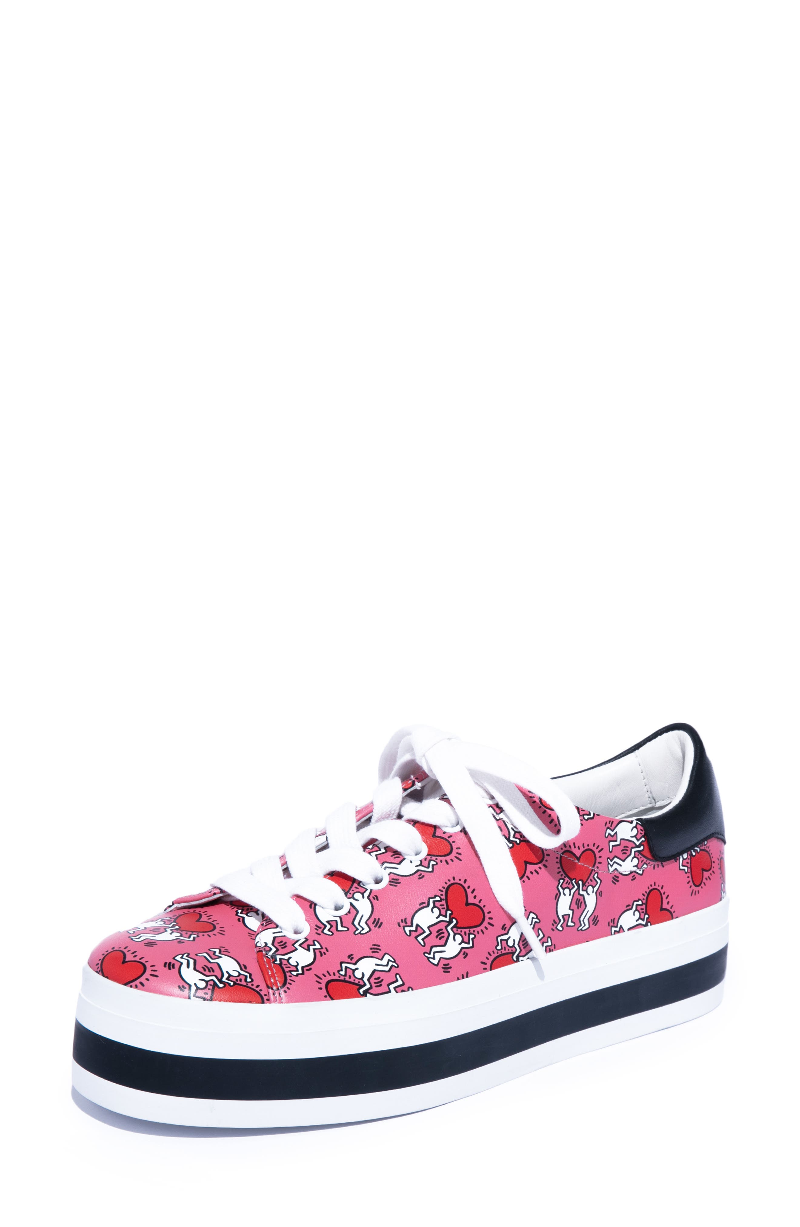 Alice + Olivia x Keith Haring Ezra Flatform Sneaker, Main, color, Pink/ Red Hearts