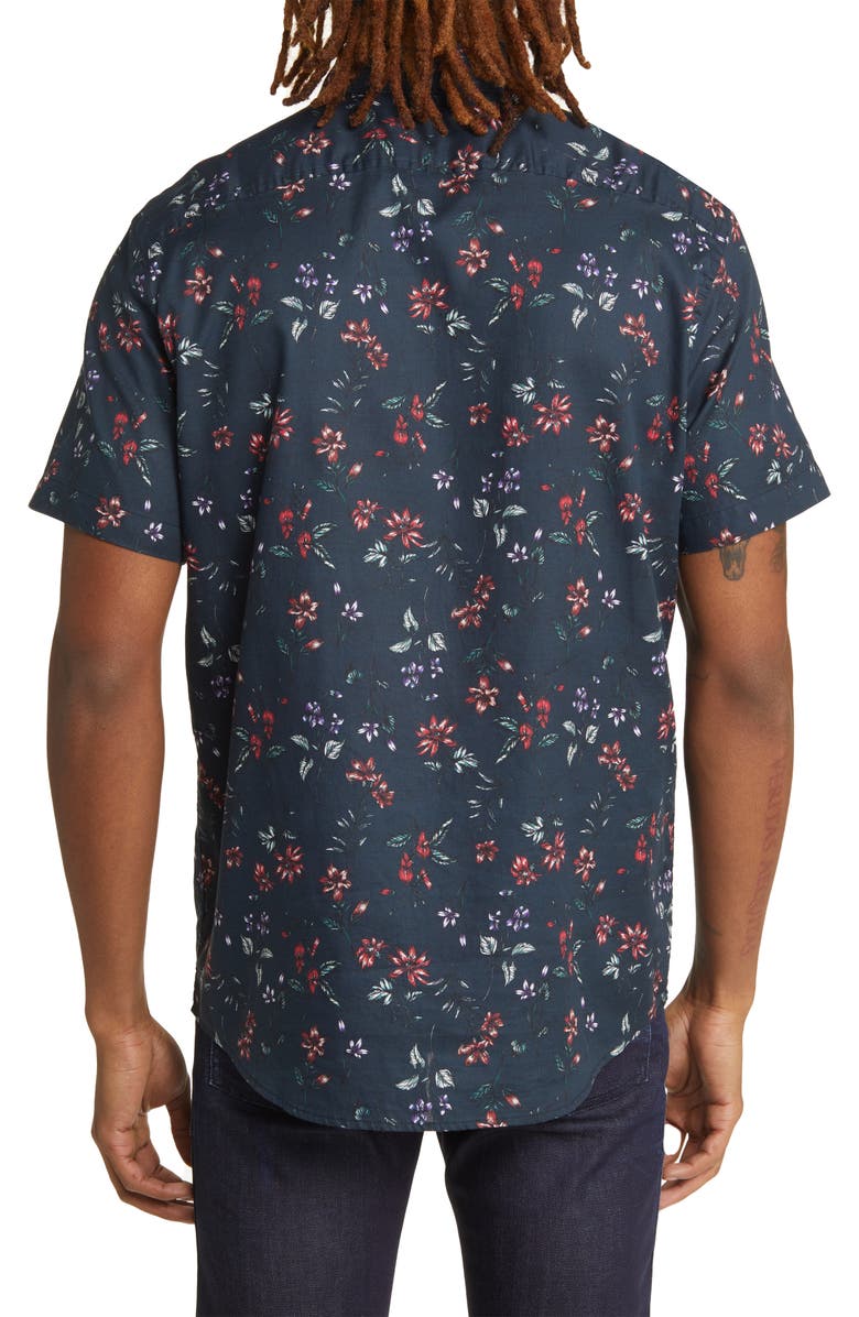 Original Penguin Floral Short Sleeve Stretch Button-Down Oxford Shirt, Alternate, color, 