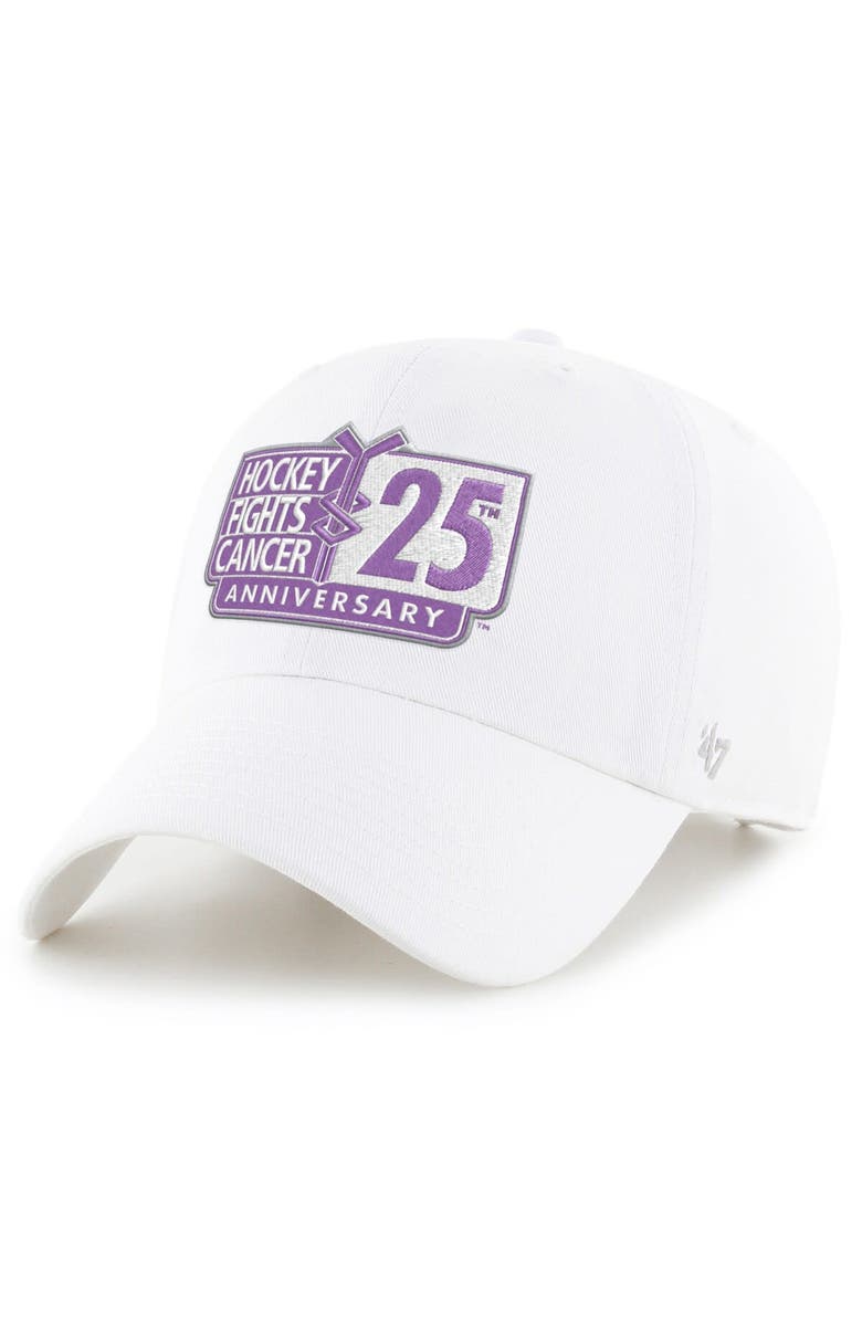 '47 Men's '47 White NHL Hockey Fights Cancer 25th Anniversary Cleanup Adjustable Hat, Main, color, 