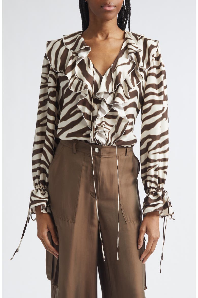 Pia Print Ruffle Top, Main, color, NATURAL ZEBRA