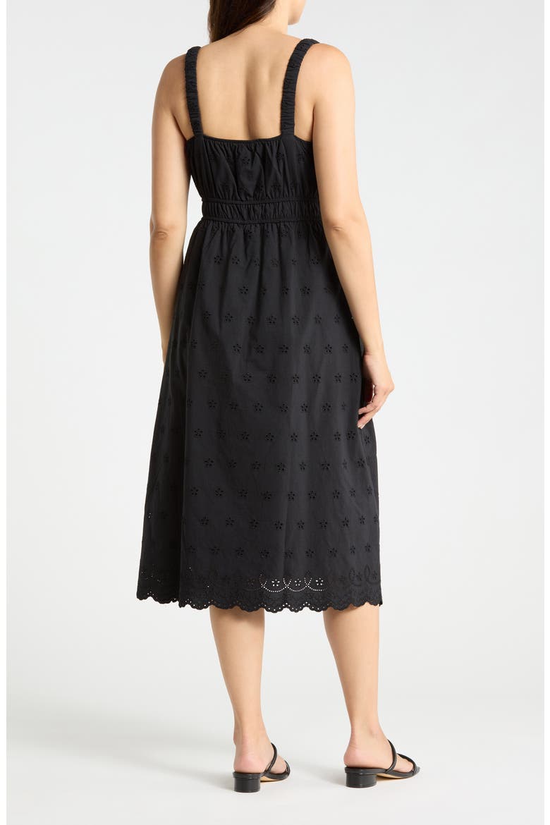 Embroidered Eyelet Cotton Midi Sundress, Alternate, color, BLACK