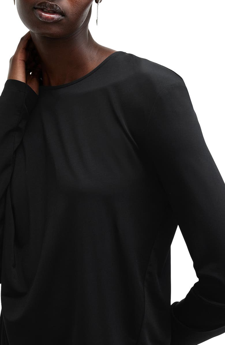 AllSaints Devin Long Sleeve Draped Minidress, Alternate, color, Black