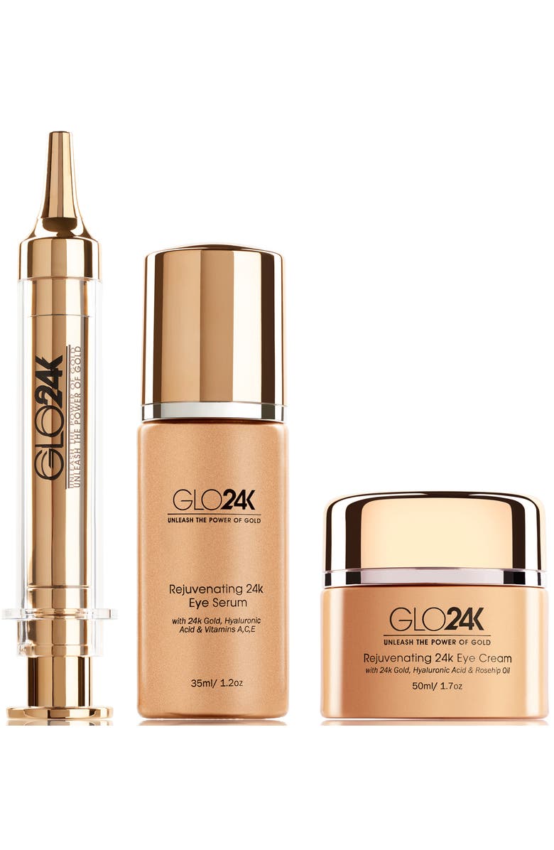 GLO24K UNLEASH THE POWER OF GOLD Eye Care Set with our 24k Instant Facelift Cream, Eye Treatment Cream, and Eye Serum., Main, color, Na