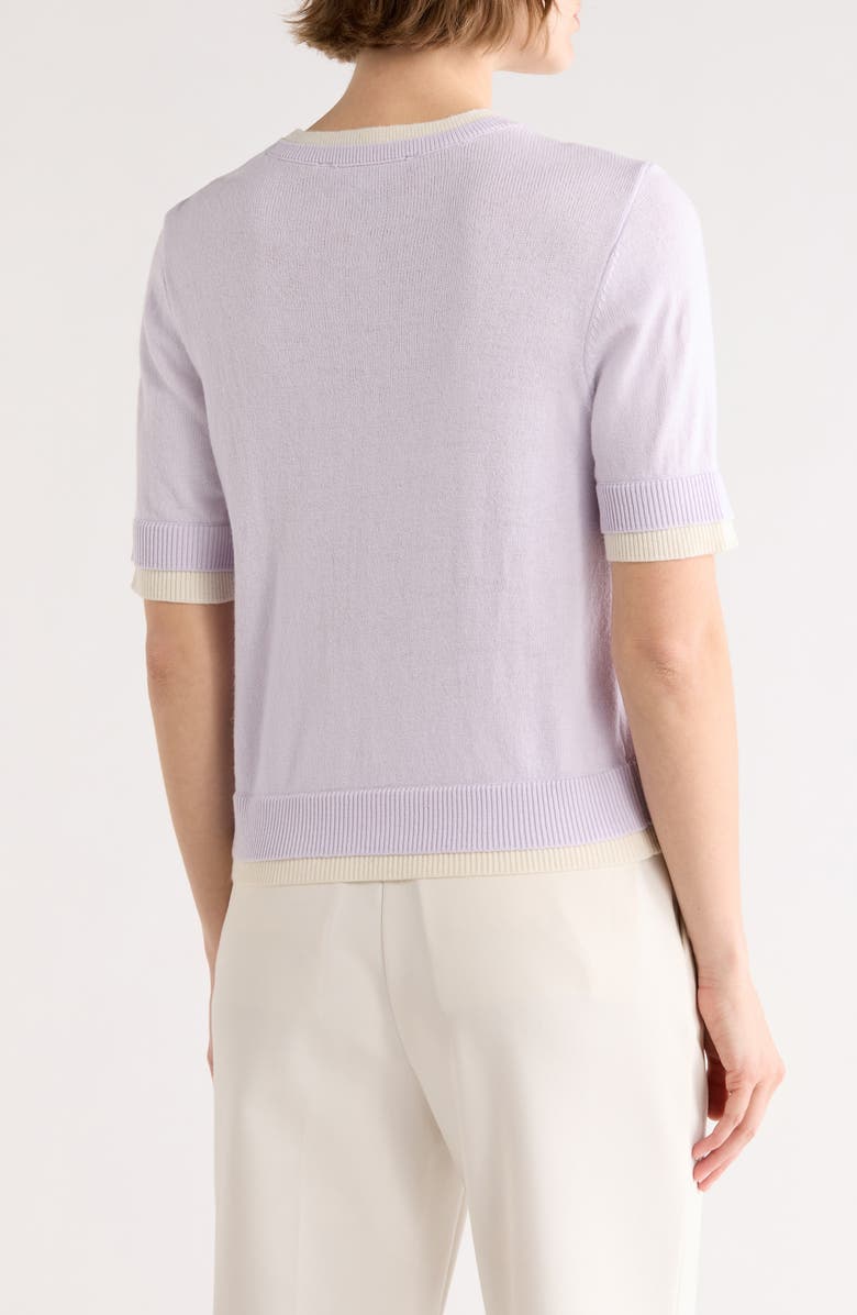 French Connection Layered Crewneck Short Sleeve Sweater, Alternate, color, Ice Lilac/ Cream