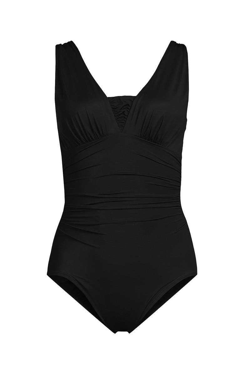 Lands' End SlenderSuit Grecian Tummy Control Chlorine Resistant One Piece Swimsuit, Alternate, color, Black