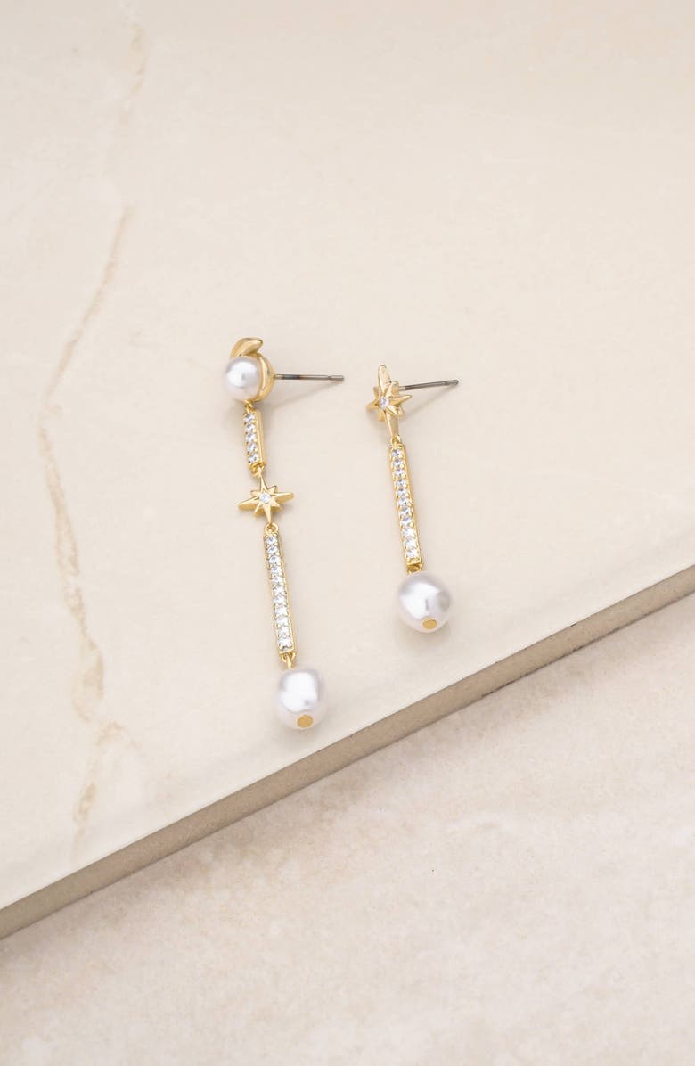 Ettika Mismatched Imitation Pearl Drop Earrings, Alternate, color, 