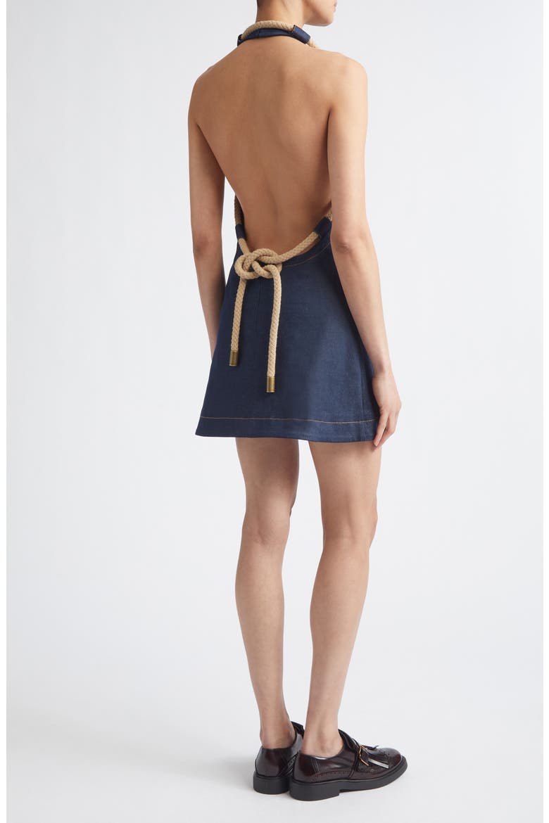 Rope Trim Denim A-Line Minidress, Alternate, color, DARK INDIGO