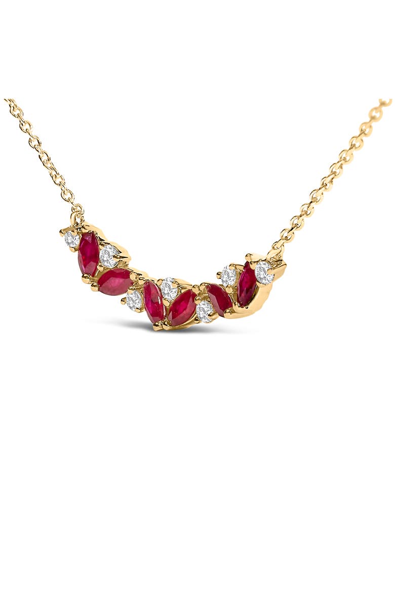 14K Yellow Gold Red Ruby and Diamond Trio Bar Line Necklace, Alternate, color, Yellow