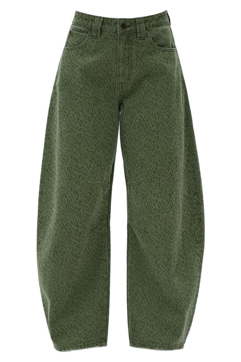 Leopard Print High Waist Drop Crotch Barrel Jeans, Alternate, color, GREEN
