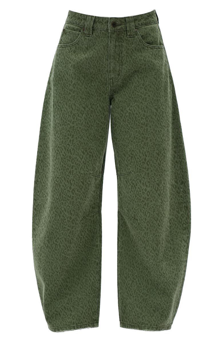 Bayeas Leopard Print High Waist Drop Crotch Barrel Jeans, Alternate, color, Green
