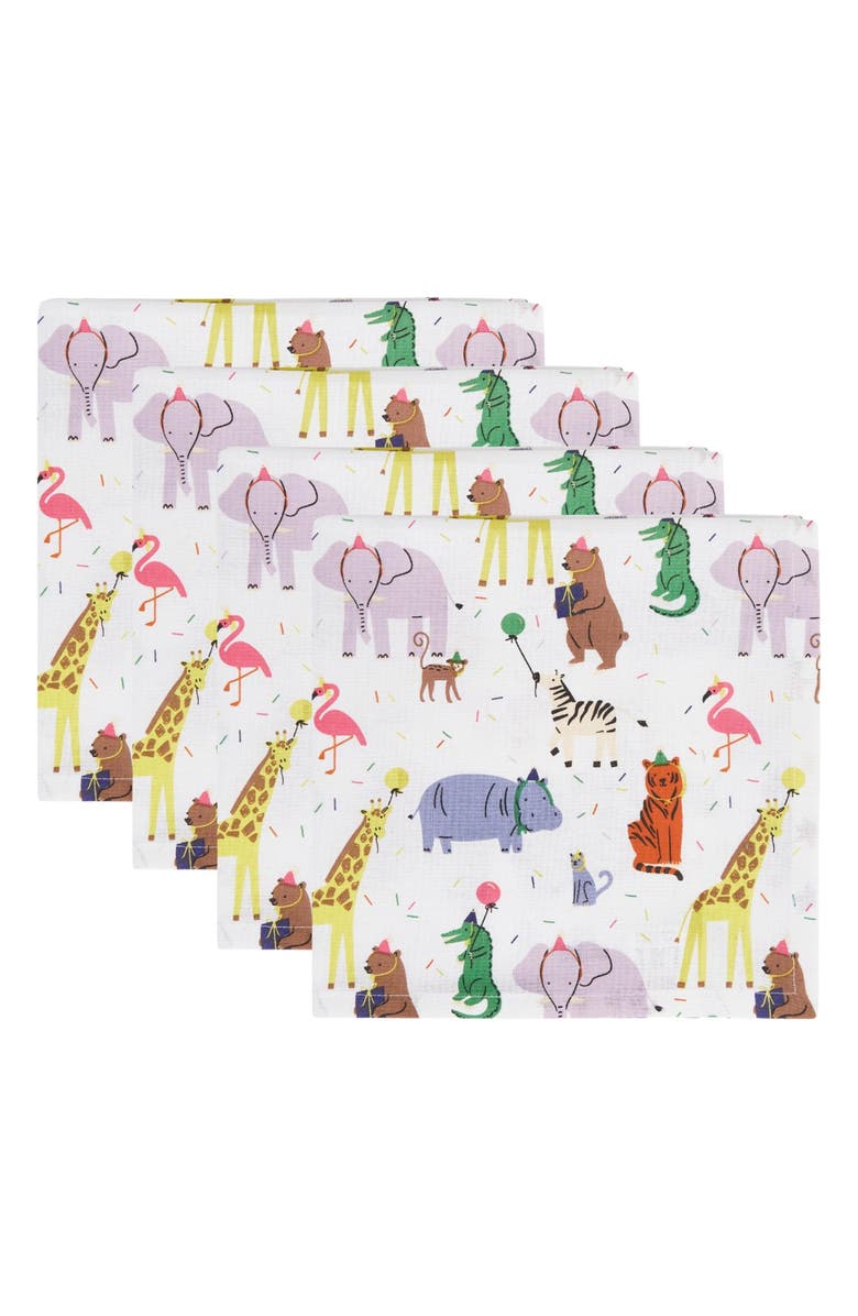 Design Imports Animal Party 4-Piece Napkin Set, Main, color, Animal Party Print
