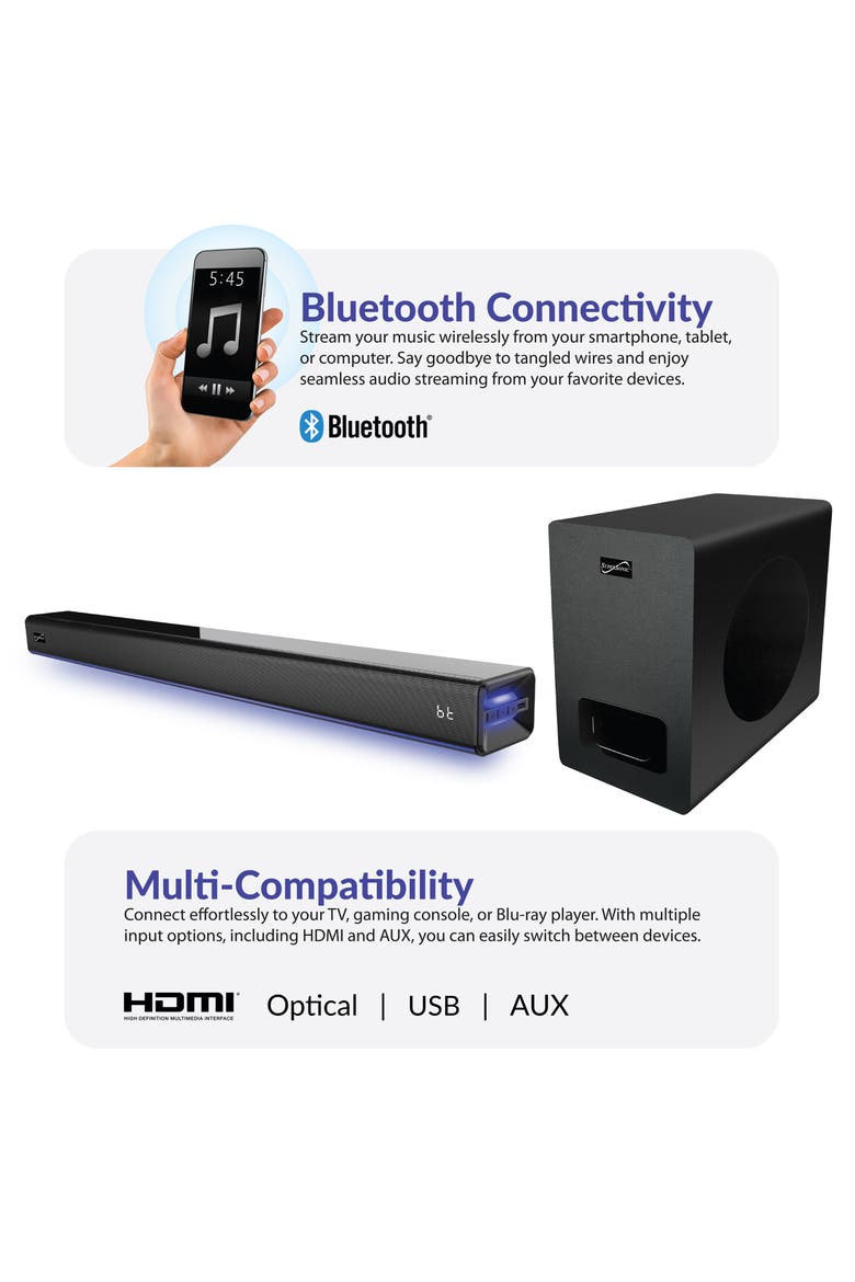 2.1 Channel Bluetooth Soundbar w/ Ambient Lighting, Alternate, color, Black