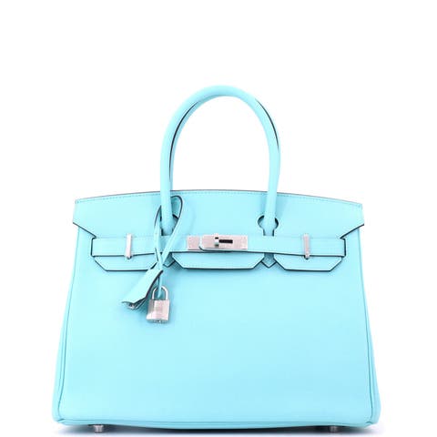 Birkin Handbag Blue Epsom with Palladium Hardware 30