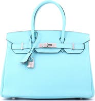 Pre-Owned Hermes Birkin Handbag Blue Epsom with Palladium Hardware 30