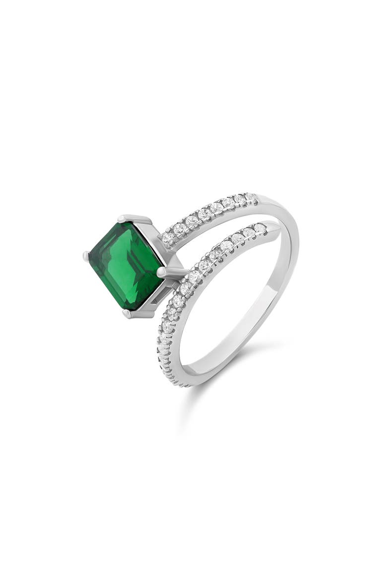 Cubic Zirconia Bypass Statement Ring, Main, color, SILVER/ GREEN