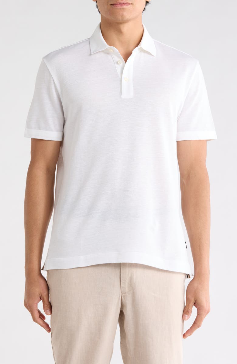 BOSS Press Cotton & Linen Blend Polo, Main, color, White