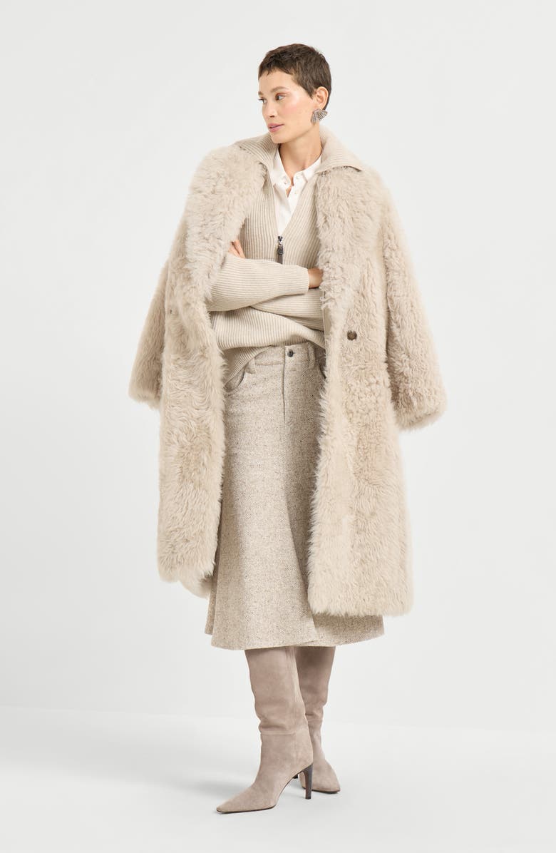Brunello Cucinelli Soft shearling coat, Alternate, color, Beige