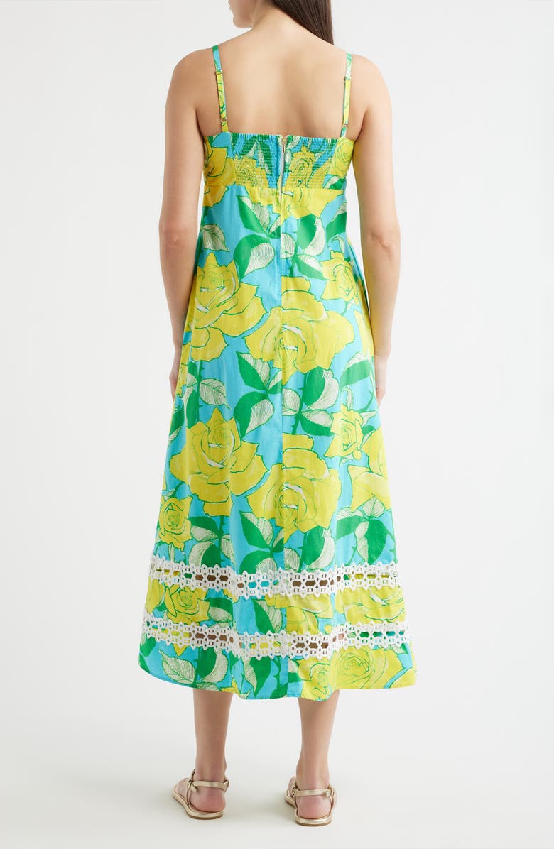 Lilly Pulitzer<sup>®</sup> Haliey Floral Print Midi Dress, Alternate, color, Blue Curacao Rose Bud