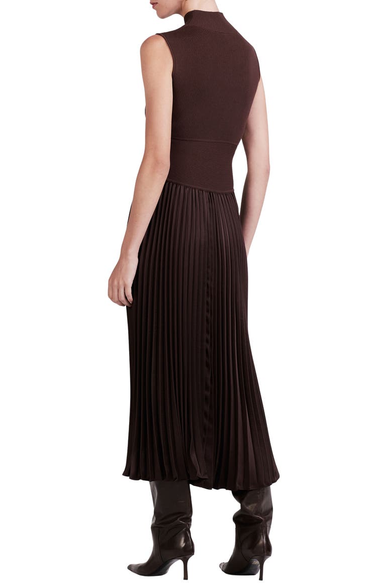 Maizie Sleeveless Pleated Mixed-Media Dress, Alternate, color, CHOCOLATE