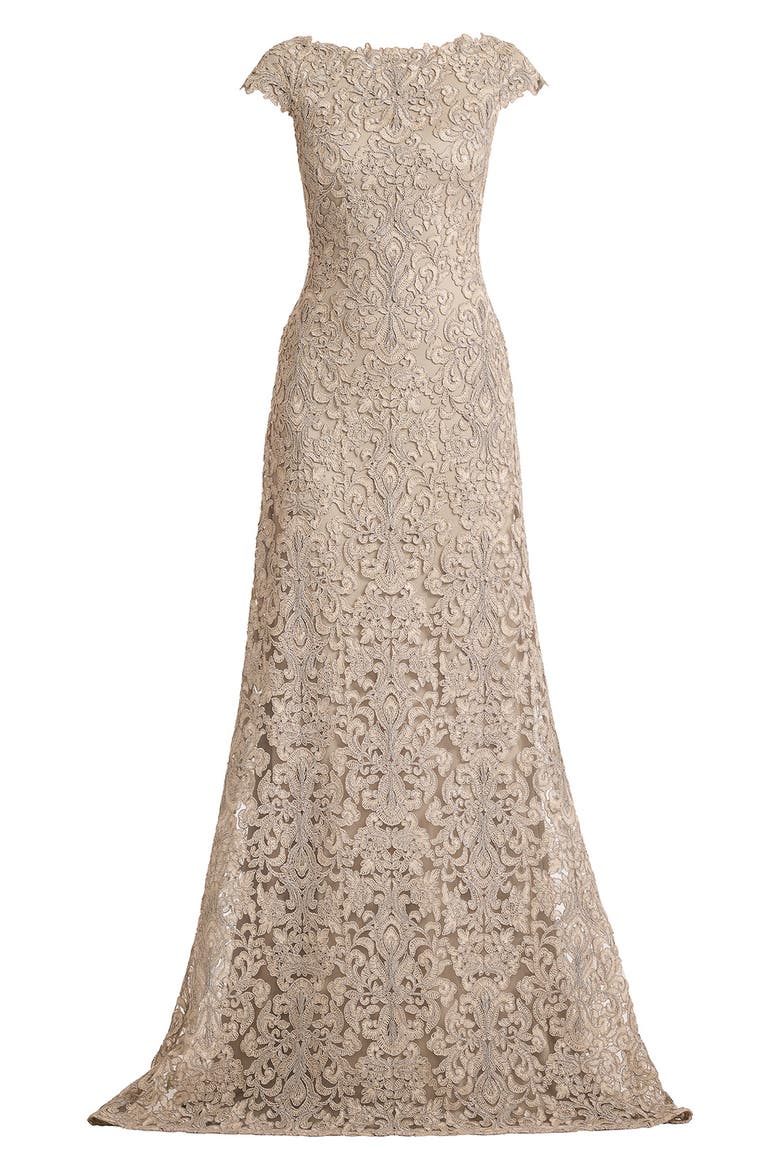 Bateau Neck Lace Gown, Alternate, color, PUMICE