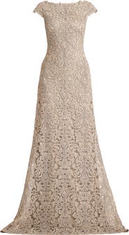 Tadashi Shoji Bateau Neck Lace Gown
