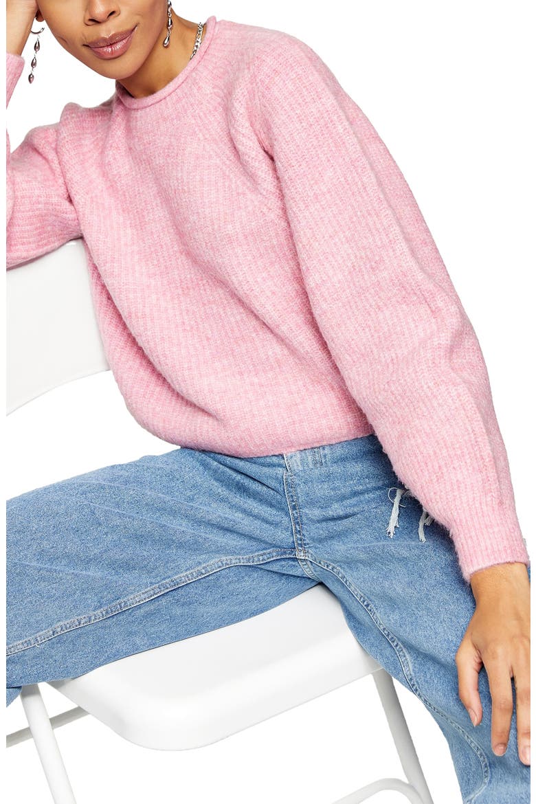Crop Crewneck Sweater, Main, color, PINK
