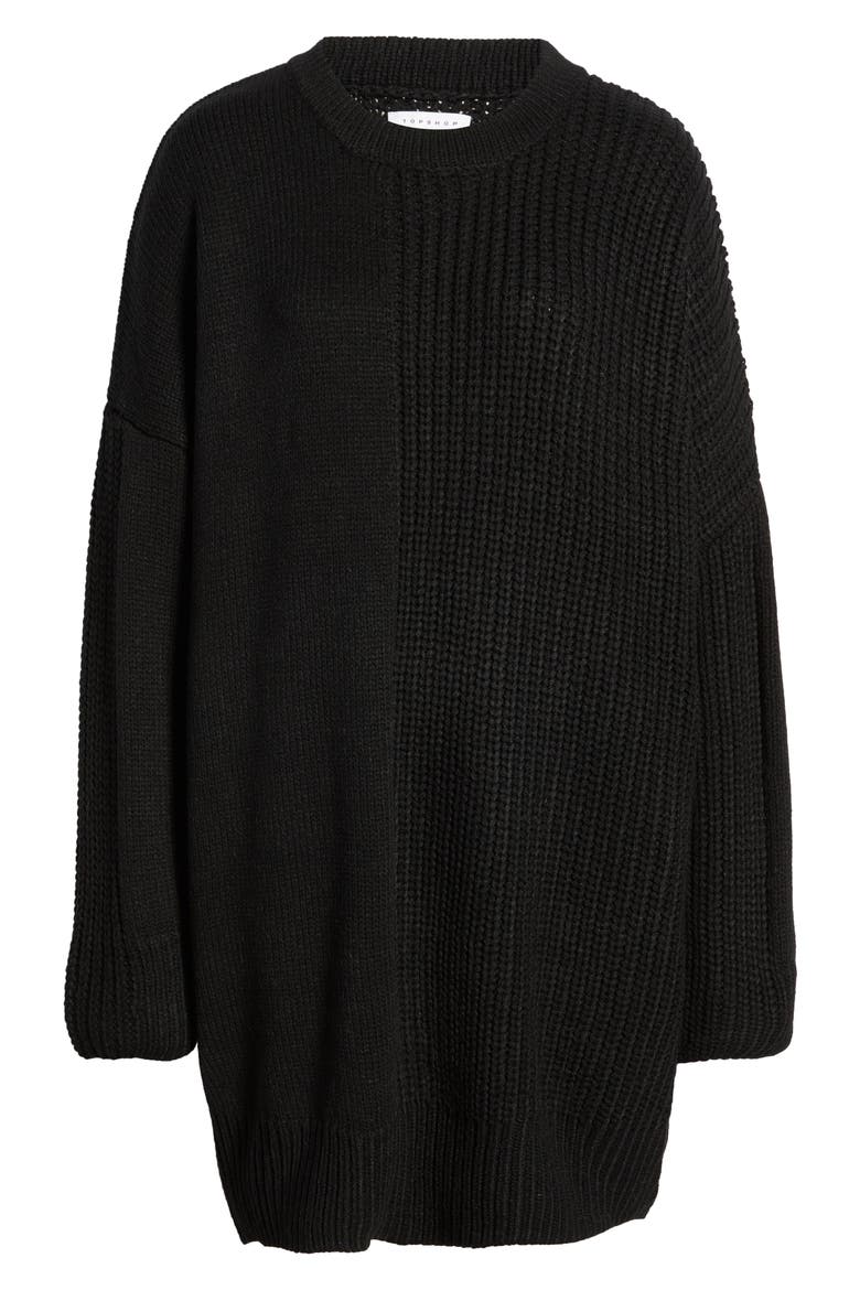 Long Sleeve Contrast Rib Sweater Dress, Alternate, color, BLACK