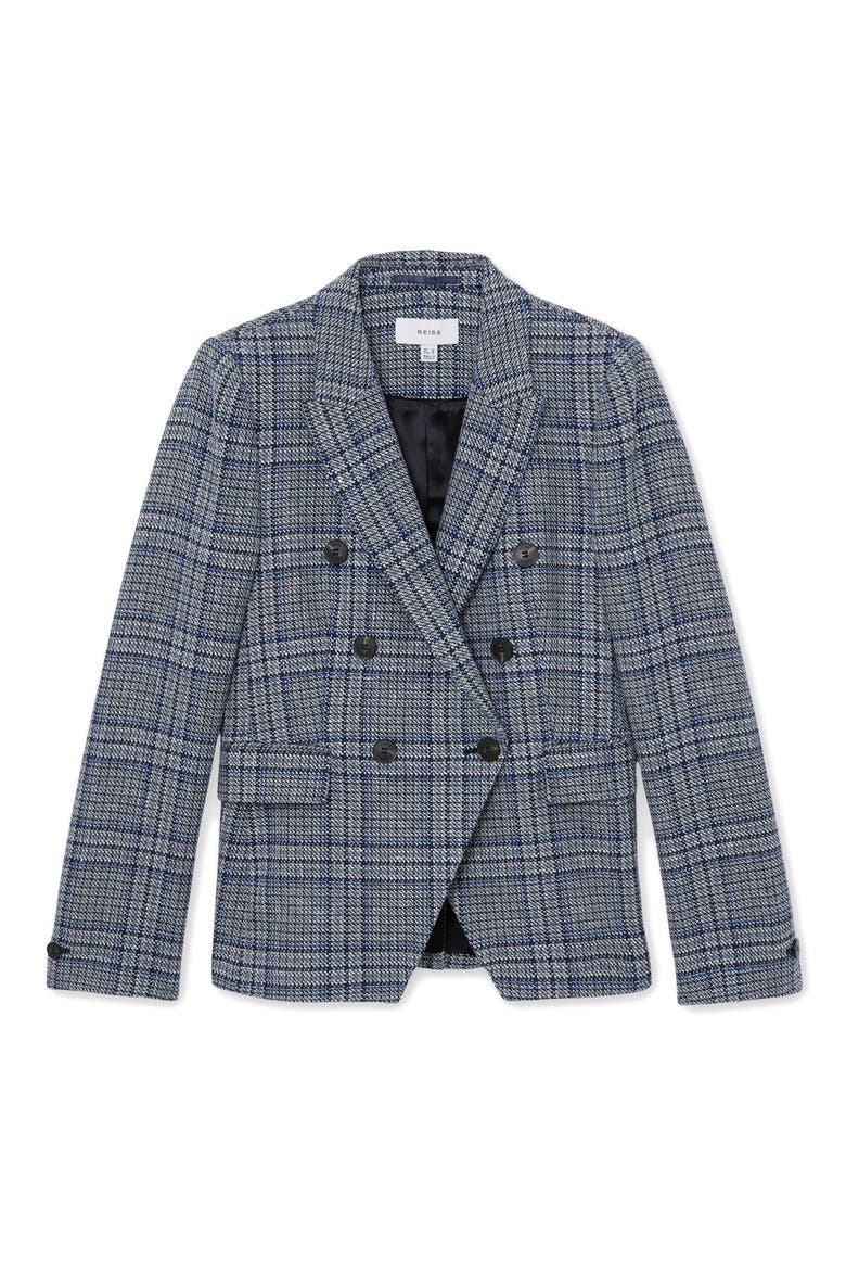 Larissa Plaid Double Breasted Jacket, Alternate, color, NAVY CHECK