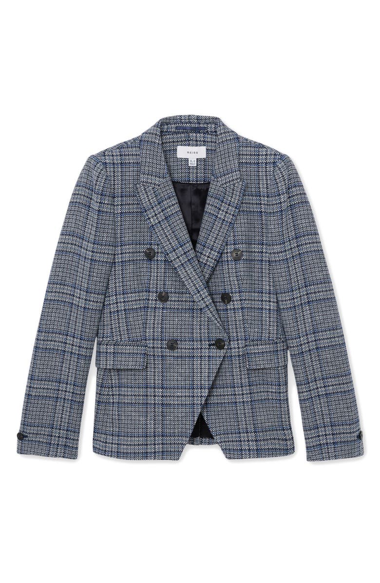 Reiss Larissa Plaid Double Breasted Jacket, Alternate, color, Navy Check