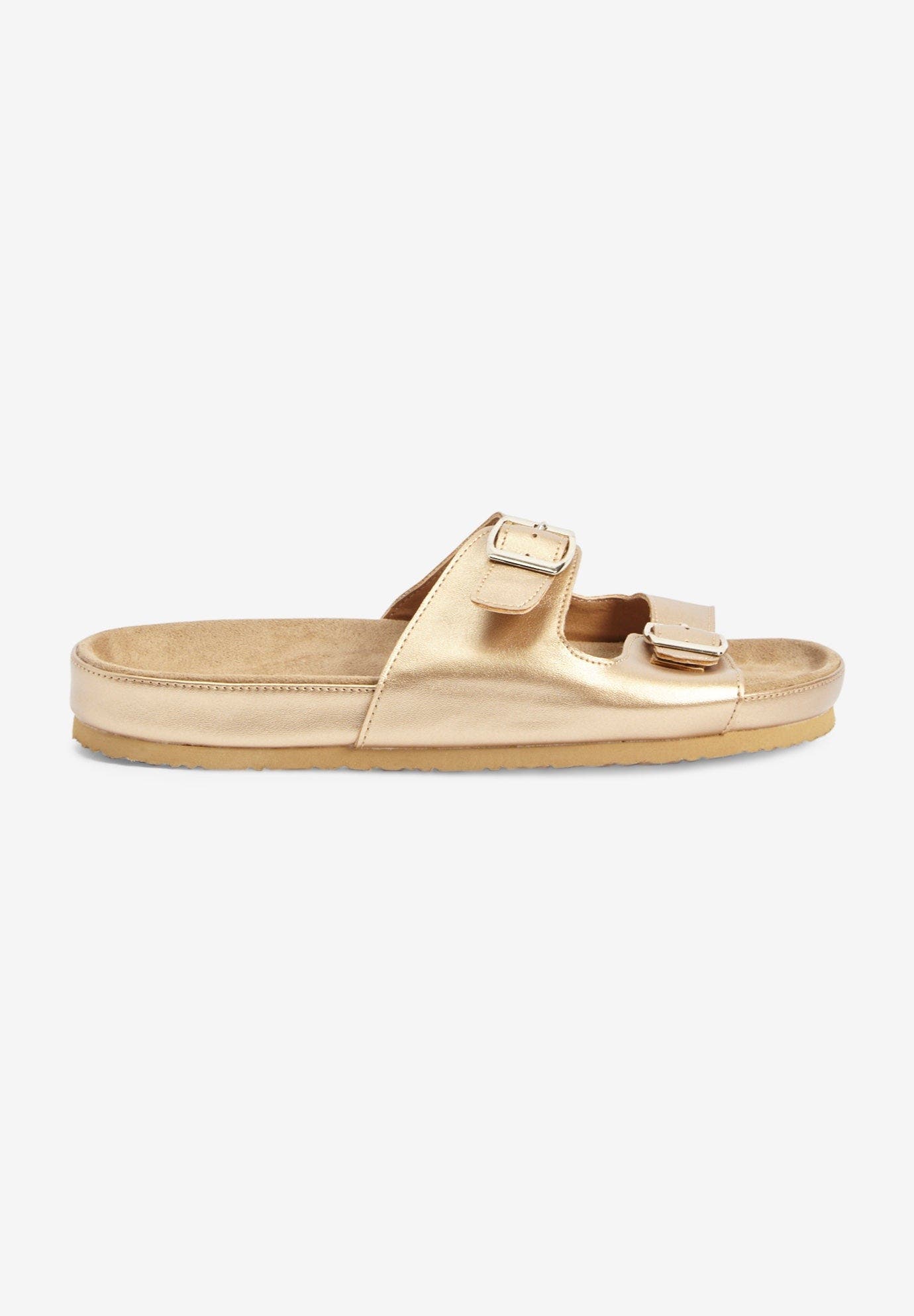 The Maxi Leather Like Adjustable Slip On Footbed Sandal, Alternate, color, GOLD