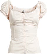 BP. Lace Trim Stretch Cotton Button-Up Top